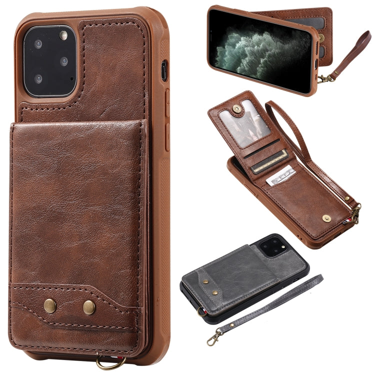 For iPhone 11 Pro Vertical Flip Shockproof Leather Protective Case with Short Rope, Support Card Slots & Bracket & Photo Holder & Wallet Function