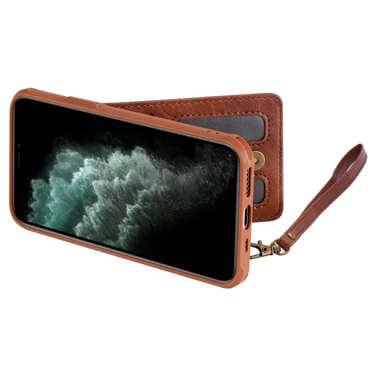 For iPhone 11 Pro Vertical Flip Shockproof Leather Protective Case with Short Rope, Support Card Slots & Bracket & Photo Holder & Wallet Function