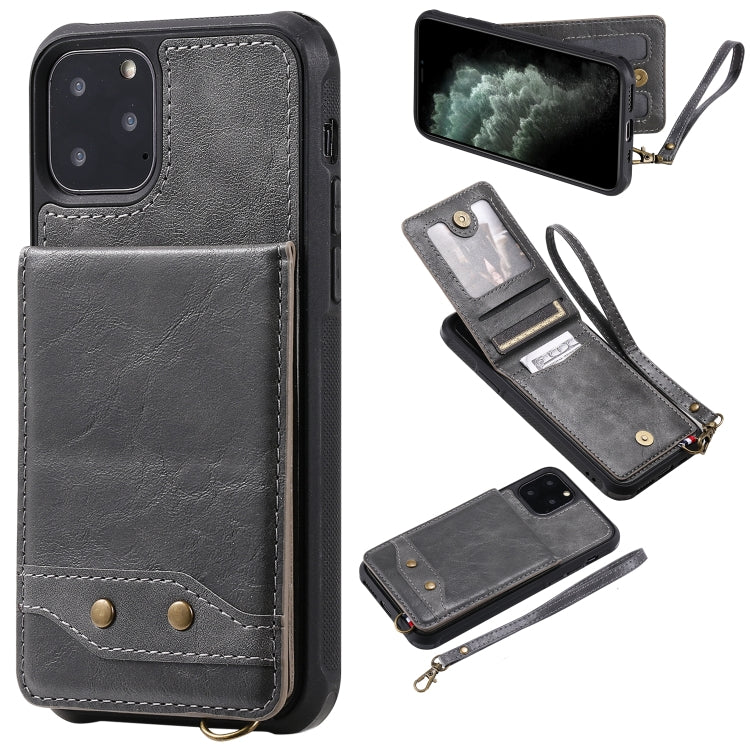 For iPhone 11 Pro Vertical Flip Shockproof Leather Protective Case with Short Rope, Support Card Slots & Bracket & Photo Holder & Wallet Function