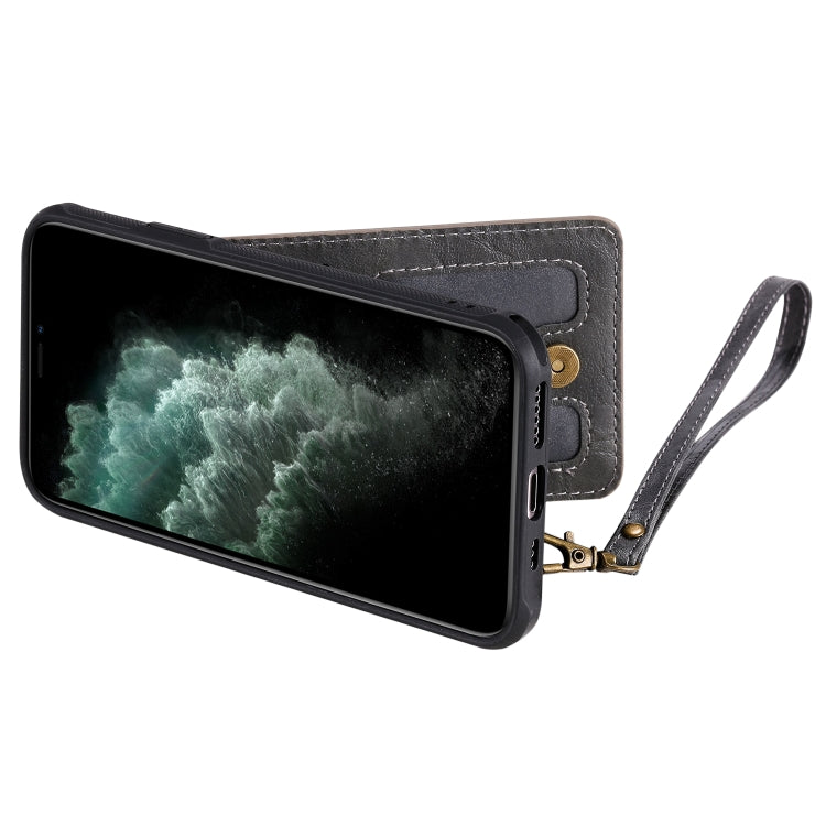 For iPhone 11 Pro Vertical Flip Shockproof Leather Protective Case with Short Rope, Support Card Slots & Bracket & Photo Holder & Wallet Function
