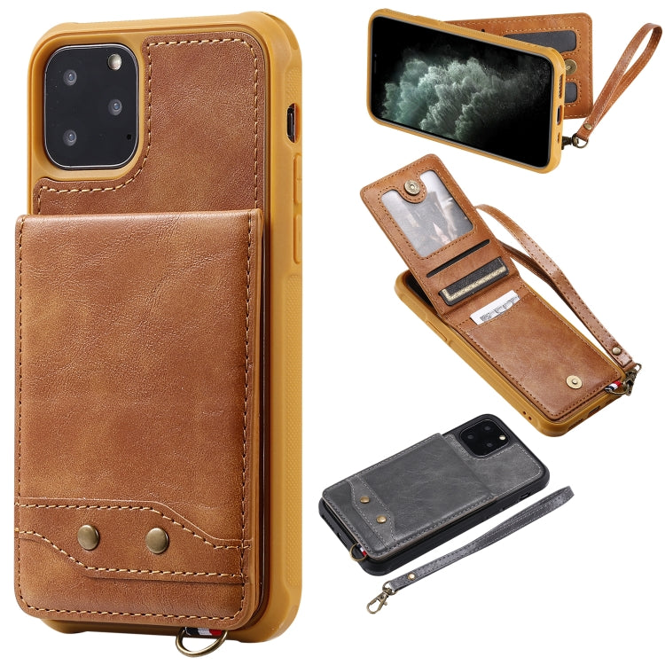For iPhone 11 Pro Vertical Flip Shockproof Leather Protective Case with Short Rope, Support Card Slots & Bracket & Photo Holder & Wallet Function
