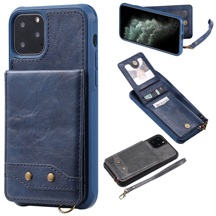 For iPhone 11 Pro Vertical Flip Shockproof Leather Protective Case with Short Rope, Support Card Slots & Bracket & Photo Holder & Wallet Function