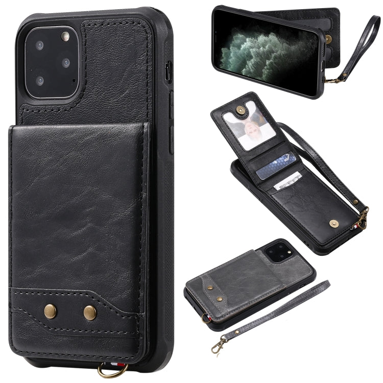 For iPhone 11 Pro Vertical Flip Shockproof Leather Protective Case with Short Rope, Support Card Slots & Bracket & Photo Holder & Wallet Function