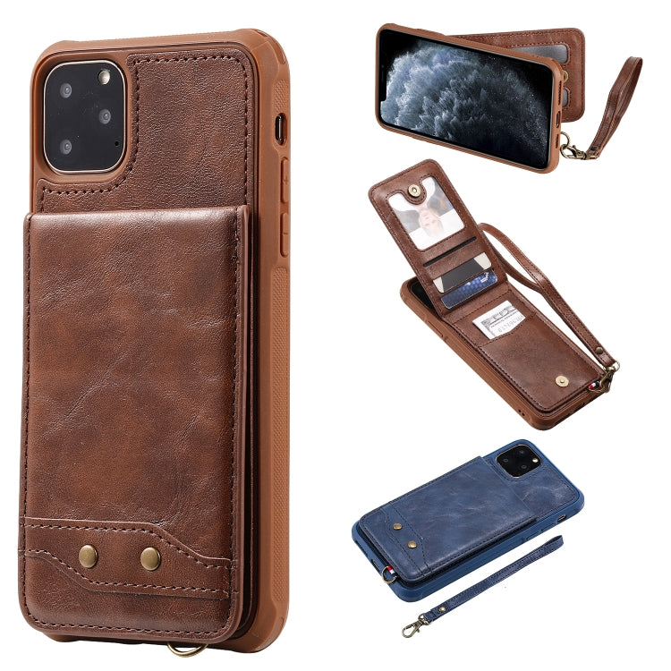For iPhone 11 Pro Max Vertical Flip Shockproof Leather Protective Case with Short Rope, Support Card Slots & Bracket & Photo Holder & Wallet Function