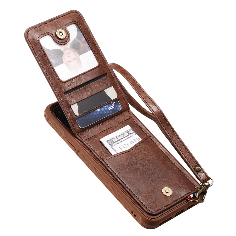 For iPhone 11 Pro Max Vertical Flip Shockproof Leather Protective Case with Short Rope, Support Card Slots & Bracket & Photo Holder & Wallet Function