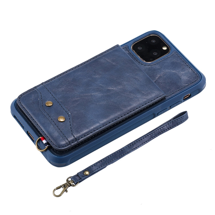 For iPhone 11 Pro Max Vertical Flip Shockproof Leather Protective Case with Short Rope, Support Card Slots & Bracket & Photo Holder & Wallet Function