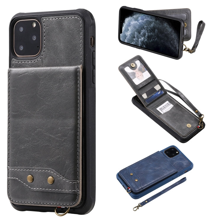 For iPhone 11 Pro Max Vertical Flip Shockproof Leather Protective Case with Short Rope, Support Card Slots & Bracket & Photo Holder & Wallet Function