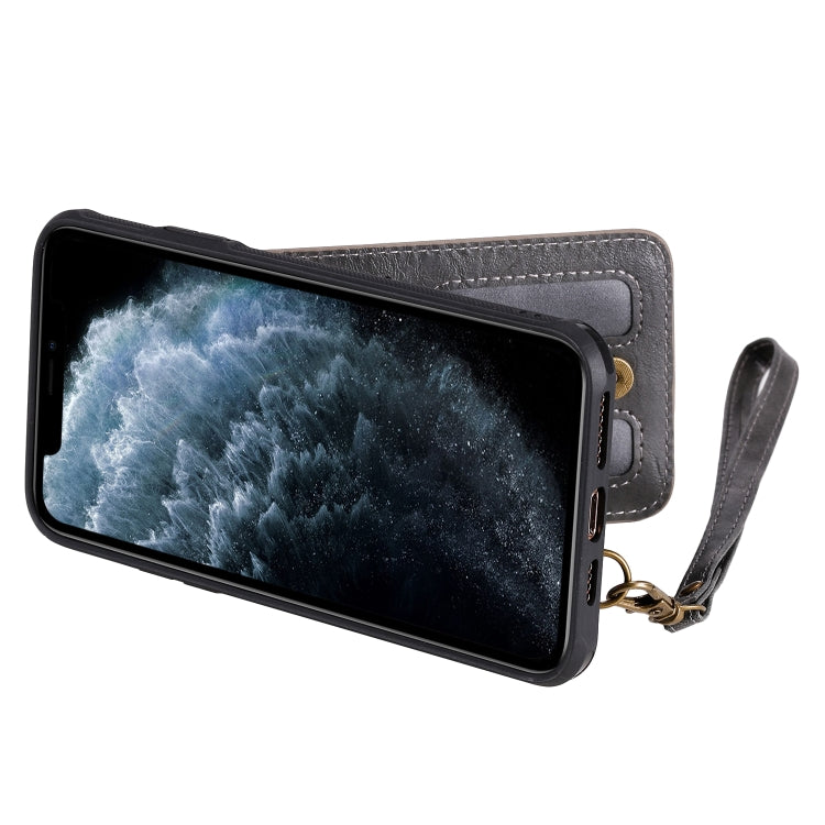For iPhone 11 Pro Max Vertical Flip Shockproof Leather Protective Case with Short Rope, Support Card Slots & Bracket & Photo Holder & Wallet Function