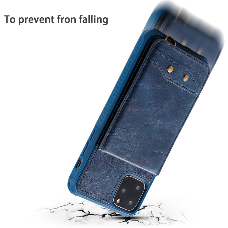 For iPhone 11 Pro Max Vertical Flip Shockproof Leather Protective Case with Short Rope, Support Card Slots & Bracket & Photo Holder & Wallet Function