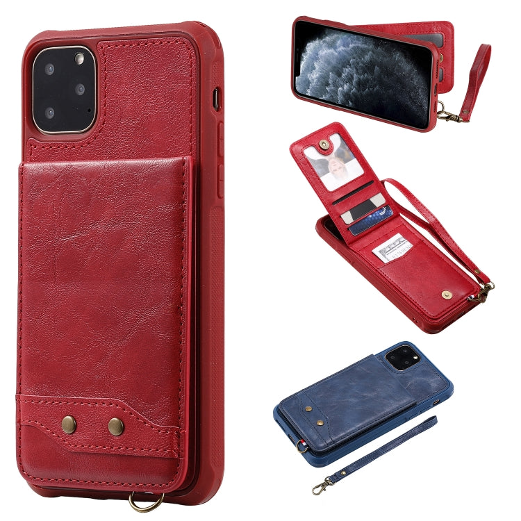 For iPhone 11 Pro Max Vertical Flip Shockproof Leather Protective Case with Short Rope, Support Card Slots & Bracket & Photo Holder & Wallet Function