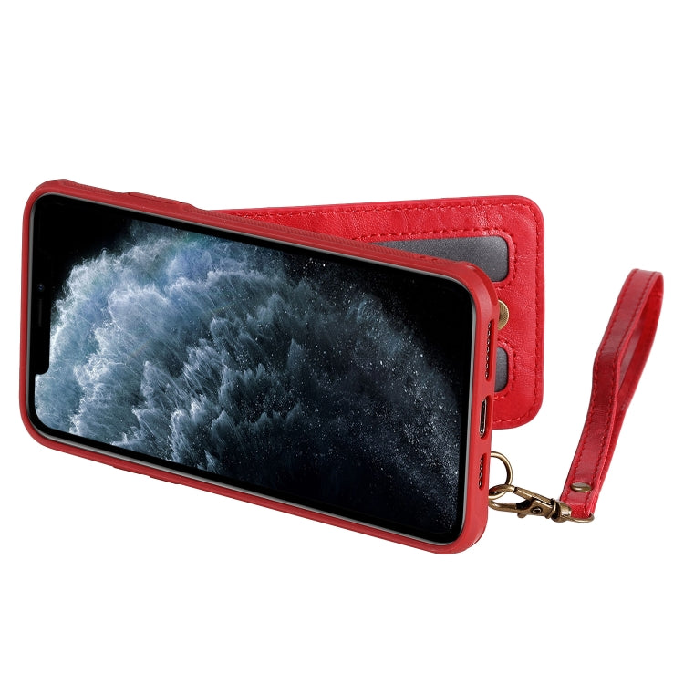 For iPhone 11 Pro Max Vertical Flip Shockproof Leather Protective Case with Short Rope, Support Card Slots & Bracket & Photo Holder & Wallet Function