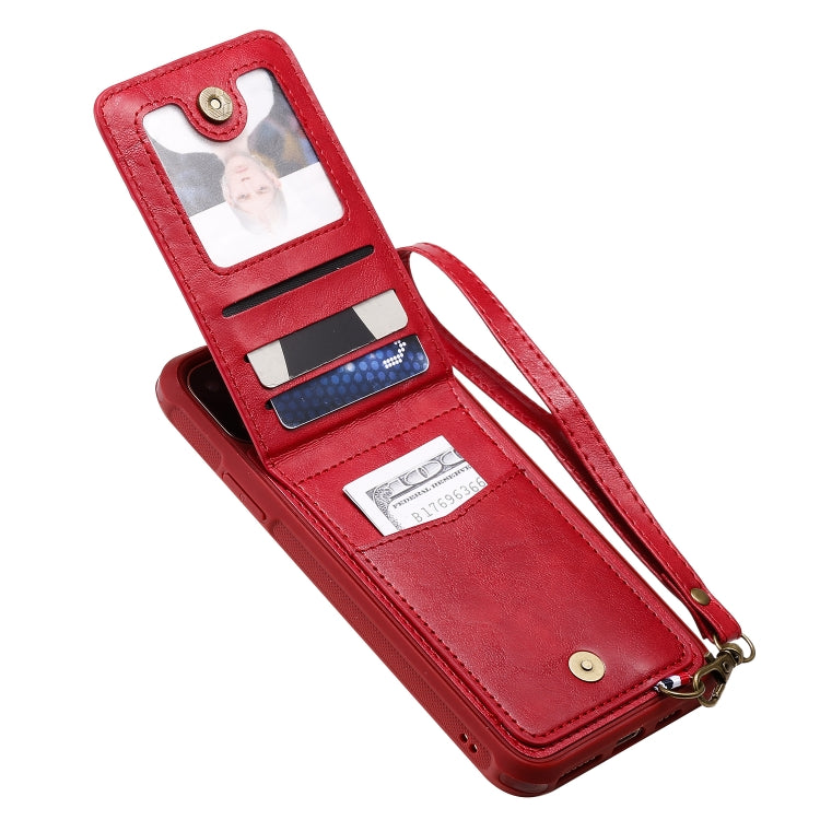 For iPhone 11 Pro Max Vertical Flip Shockproof Leather Protective Case with Short Rope, Support Card Slots & Bracket & Photo Holder & Wallet Function