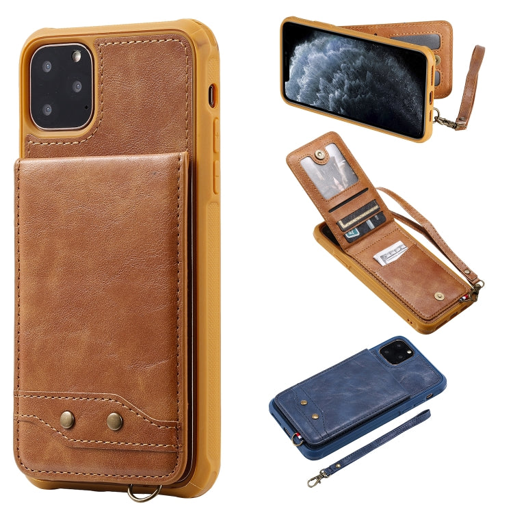 For iPhone 11 Pro Max Vertical Flip Shockproof Leather Protective Case with Short Rope, Support Card Slots & Bracket & Photo Holder & Wallet Function