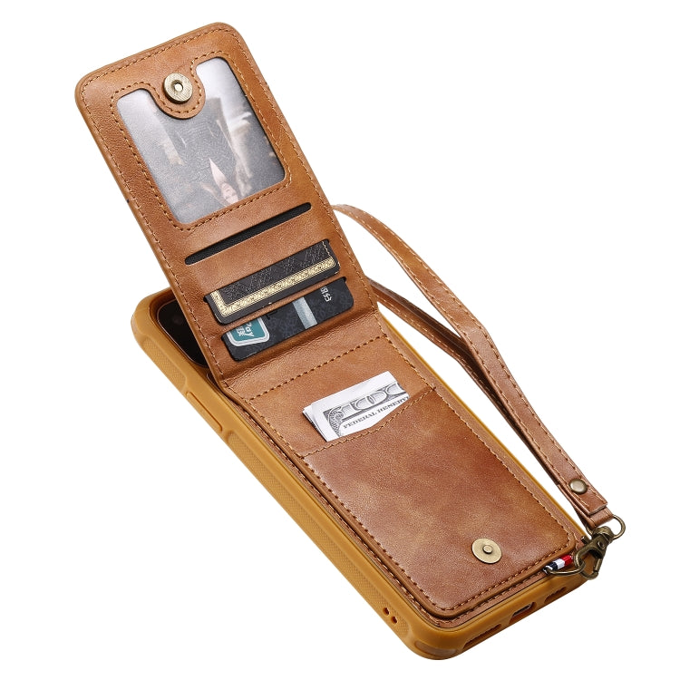 For iPhone 11 Pro Max Vertical Flip Shockproof Leather Protective Case with Short Rope, Support Card Slots & Bracket & Photo Holder & Wallet Function