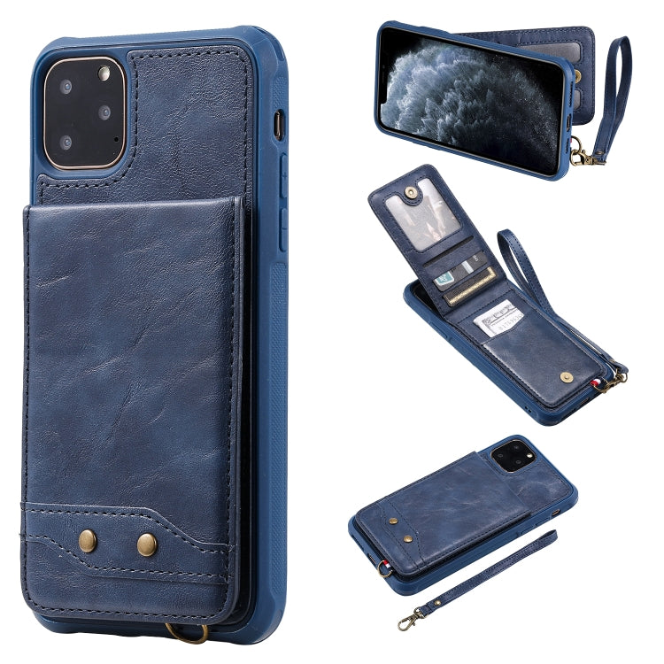 For iPhone 11 Pro Max Vertical Flip Shockproof Leather Protective Case with Short Rope, Support Card Slots & Bracket & Photo Holder & Wallet Function