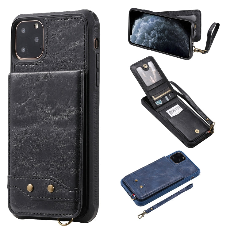 For iPhone 11 Pro Max Vertical Flip Shockproof Leather Protective Case with Short Rope, Support Card Slots & Bracket & Photo Holder & Wallet Function