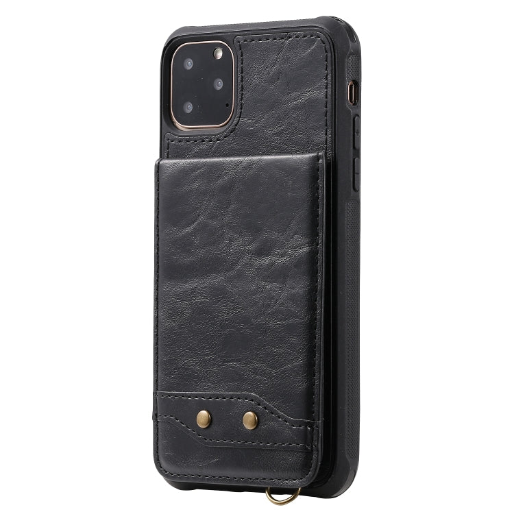 For iPhone 11 Pro Max Vertical Flip Shockproof Leather Protective Case with Short Rope, Support Card Slots & Bracket & Photo Holder & Wallet Function