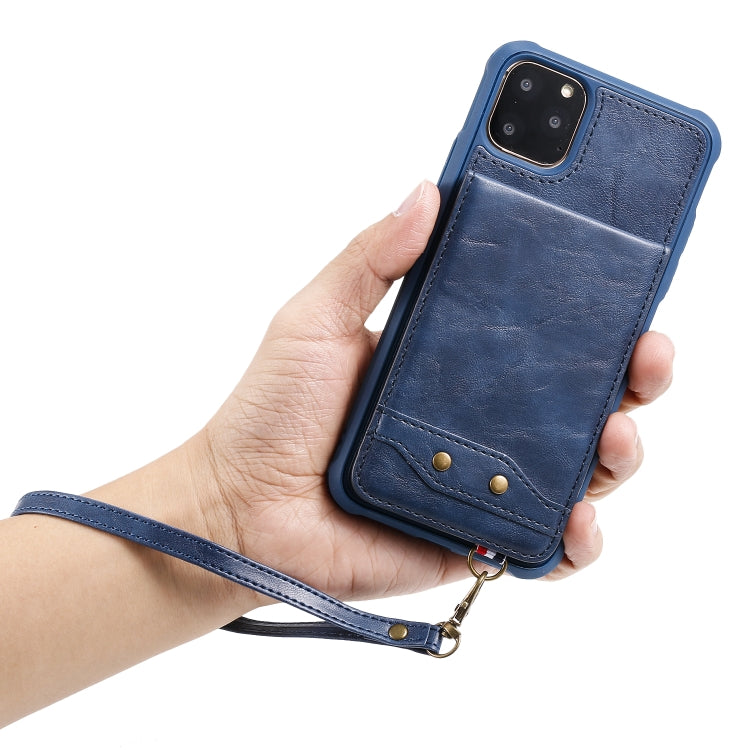 For iPhone 11 Pro Max Vertical Flip Shockproof Leather Protective Case with Short Rope, Support Card Slots & Bracket & Photo Holder & Wallet Function