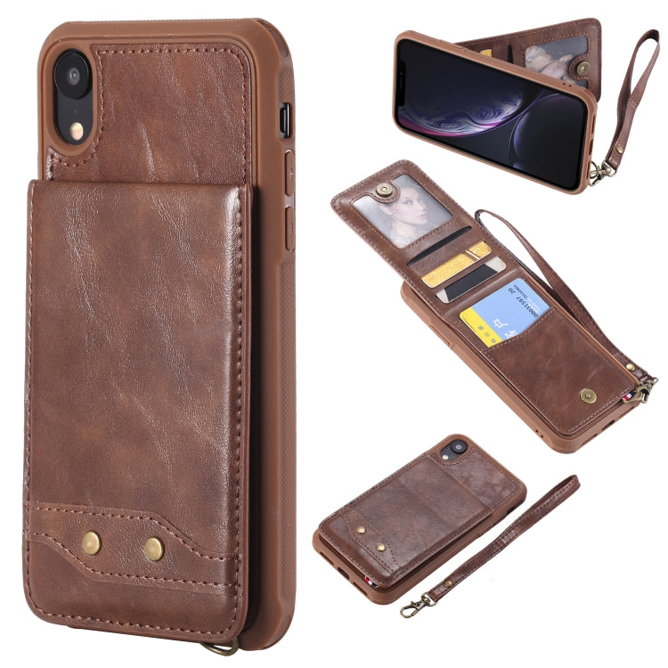 For iPhone XR Vertical Flip Shockproof Leather Protective Case with Short Rope, Support Card Slots & Bracket & Photo Holder & Wallet Function