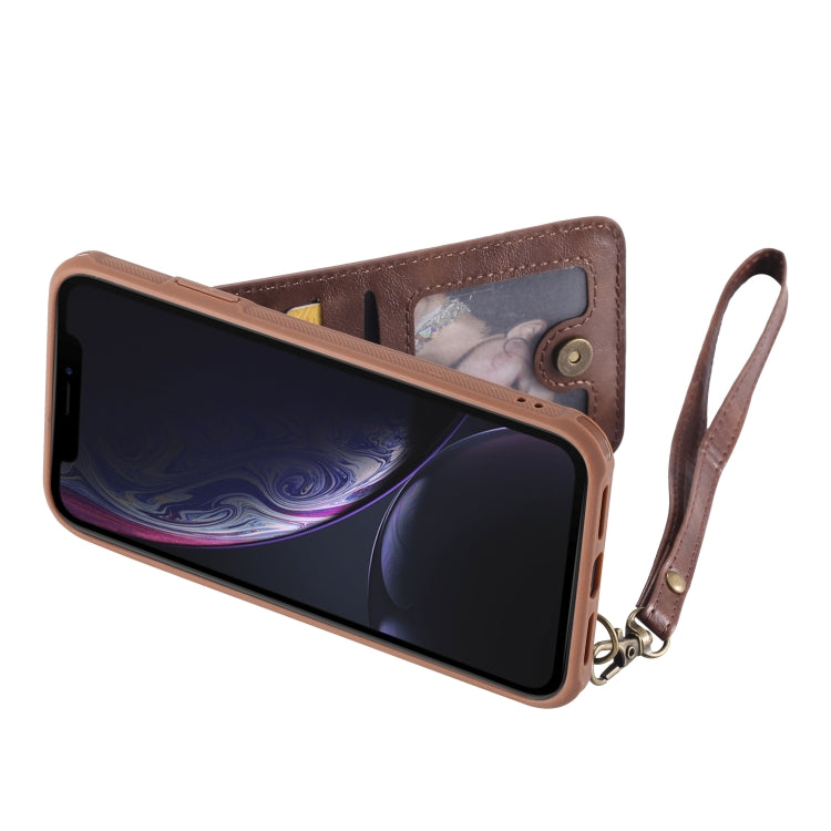 For iPhone XR Vertical Flip Shockproof Leather Protective Case with Short Rope, Support Card Slots & Bracket & Photo Holder & Wallet Function