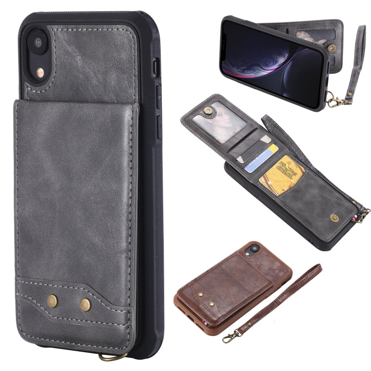 For iPhone XR Vertical Flip Shockproof Leather Protective Case with Short Rope, Support Card Slots & Bracket & Photo Holder & Wallet Function