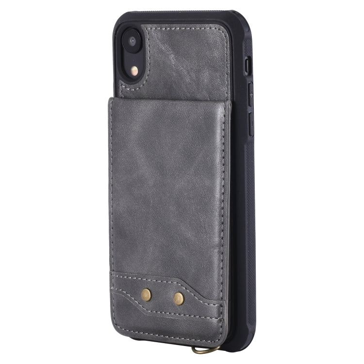 For iPhone XR Vertical Flip Shockproof Leather Protective Case with Short Rope, Support Card Slots & Bracket & Photo Holder & Wallet Function