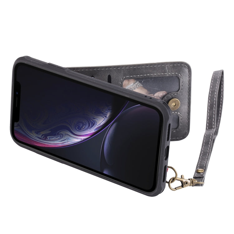 For iPhone XR Vertical Flip Shockproof Leather Protective Case with Short Rope, Support Card Slots & Bracket & Photo Holder & Wallet Function