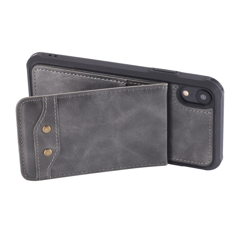For iPhone XR Vertical Flip Shockproof Leather Protective Case with Short Rope, Support Card Slots & Bracket & Photo Holder & Wallet Function