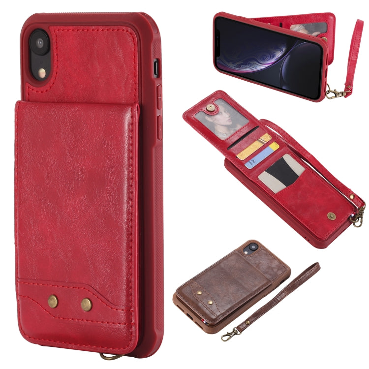 For iPhone XR Vertical Flip Shockproof Leather Protective Case with Short Rope, Support Card Slots & Bracket & Photo Holder & Wallet Function