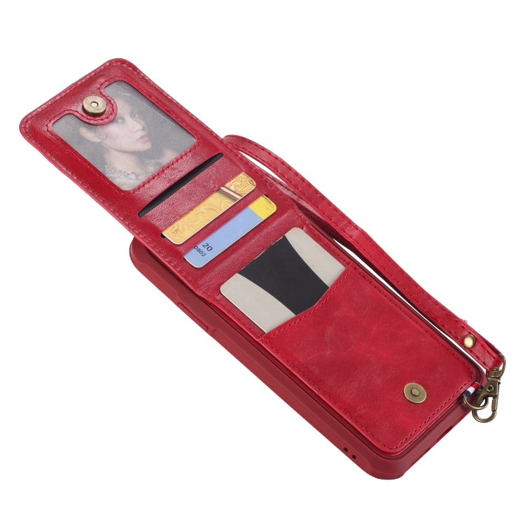 For iPhone XR Vertical Flip Shockproof Leather Protective Case with Short Rope, Support Card Slots & Bracket & Photo Holder & Wallet Function