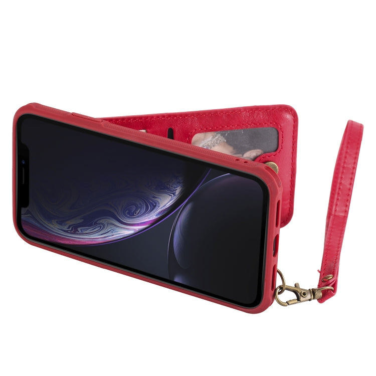 For iPhone XR Vertical Flip Shockproof Leather Protective Case with Short Rope, Support Card Slots & Bracket & Photo Holder & Wallet Function