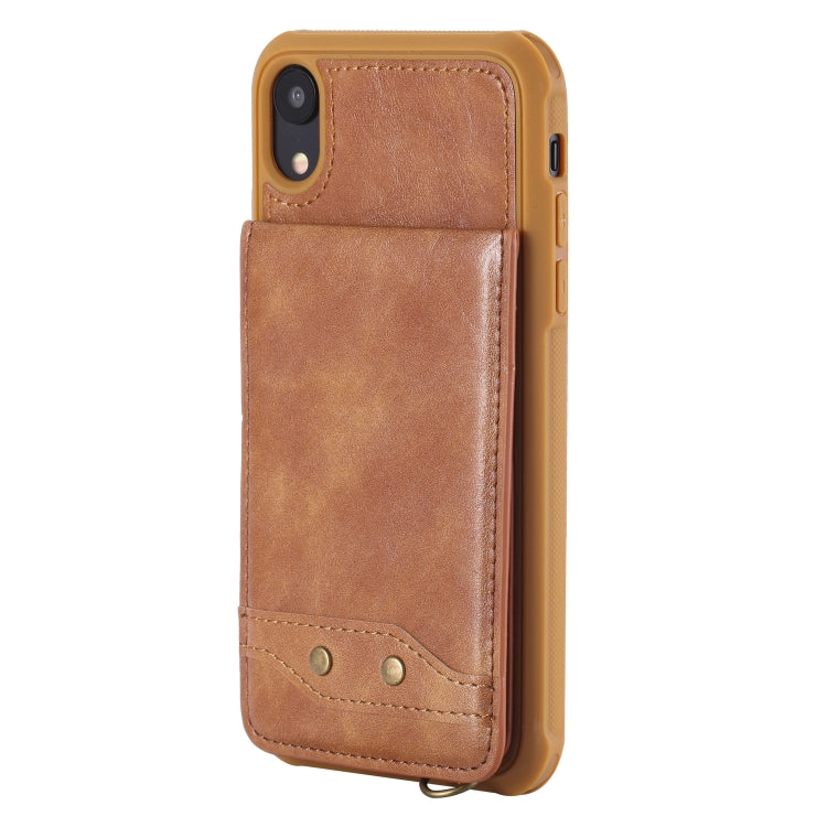 For iPhone XR Vertical Flip Shockproof Leather Protective Case with Short Rope, Support Card Slots & Bracket & Photo Holder & Wallet Function