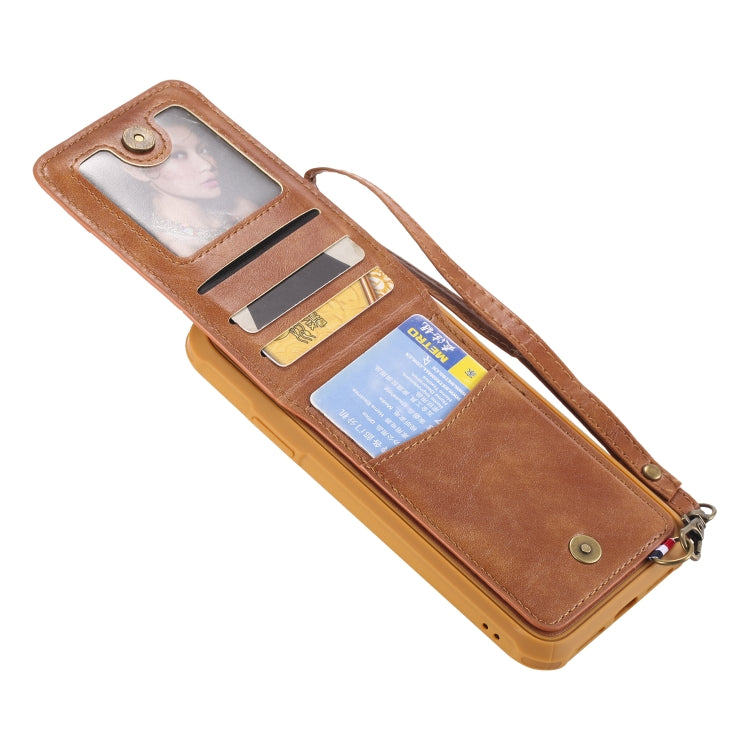 For iPhone XR Vertical Flip Shockproof Leather Protective Case with Short Rope, Support Card Slots & Bracket & Photo Holder & Wallet Function