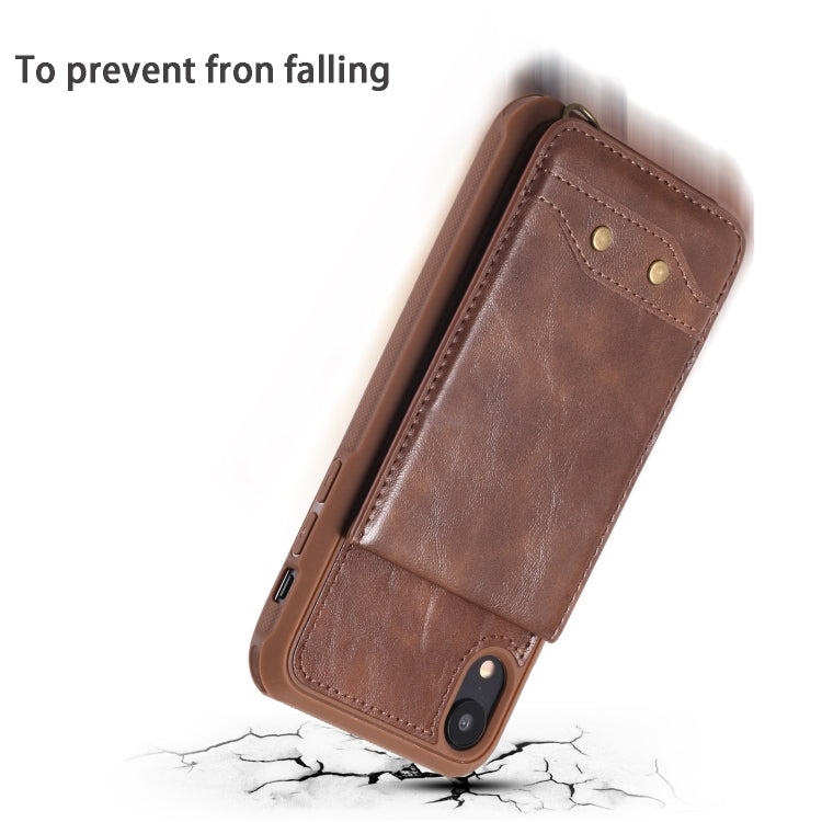 For iPhone XR Vertical Flip Shockproof Leather Protective Case with Short Rope, Support Card Slots & Bracket & Photo Holder & Wallet Function