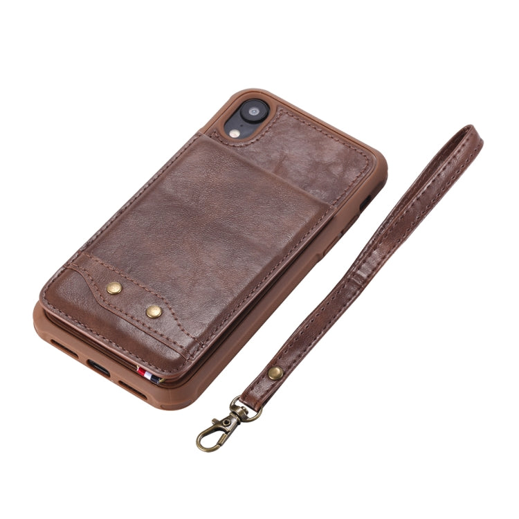 For iPhone XR Vertical Flip Shockproof Leather Protective Case with Short Rope, Support Card Slots & Bracket & Photo Holder & Wallet Function