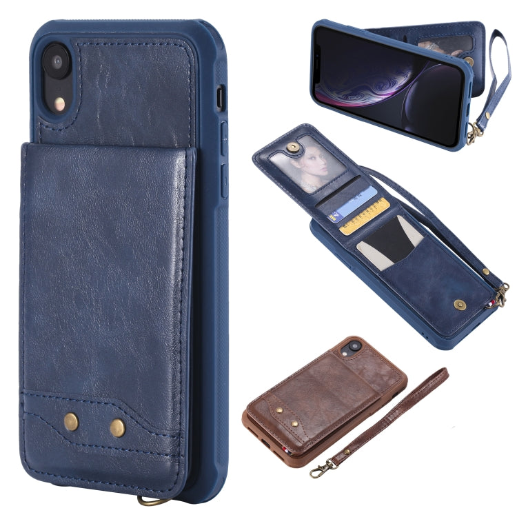 For iPhone XR Vertical Flip Shockproof Leather Protective Case with Short Rope, Support Card Slots & Bracket & Photo Holder & Wallet Function