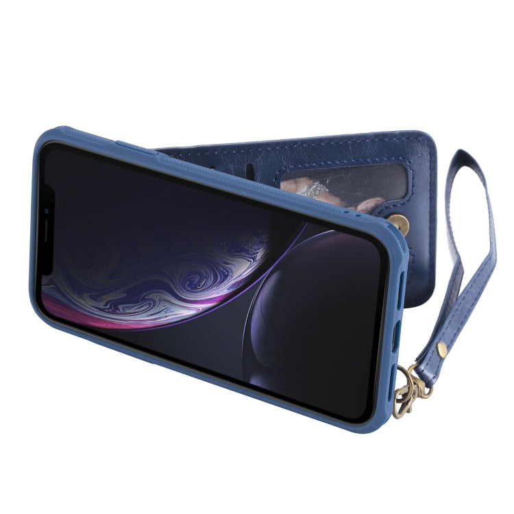 For iPhone XR Vertical Flip Shockproof Leather Protective Case with Short Rope, Support Card Slots & Bracket & Photo Holder & Wallet Function