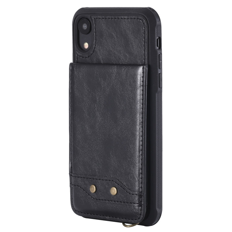 For iPhone XR Vertical Flip Shockproof Leather Protective Case with Short Rope, Support Card Slots & Bracket & Photo Holder & Wallet Function