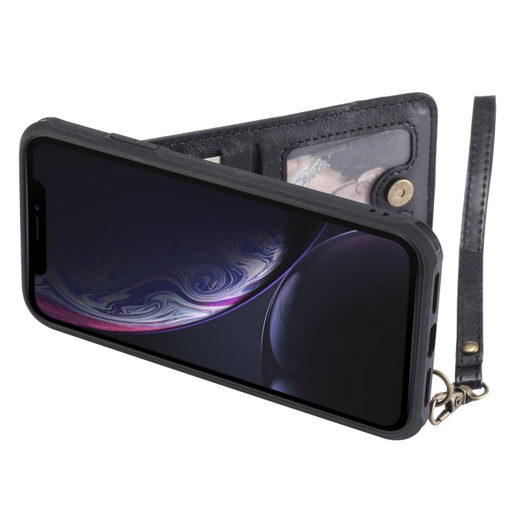 For iPhone XR Vertical Flip Shockproof Leather Protective Case with Short Rope, Support Card Slots & Bracket & Photo Holder & Wallet Function