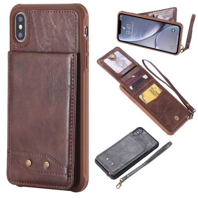 For iPhone XS Max Vertical Flip Shockproof Leather Protective Case with Short Rope, Support Card Slots & Bracket & Photo Holder & Wallet Function