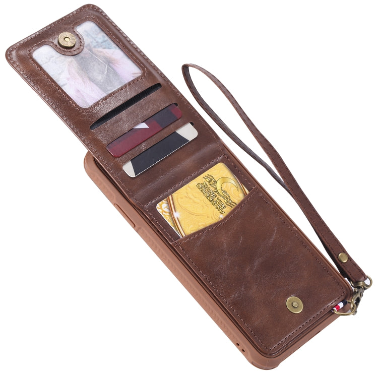 For iPhone XS Max Vertical Flip Shockproof Leather Protective Case with Short Rope, Support Card Slots & Bracket & Photo Holder & Wallet Function