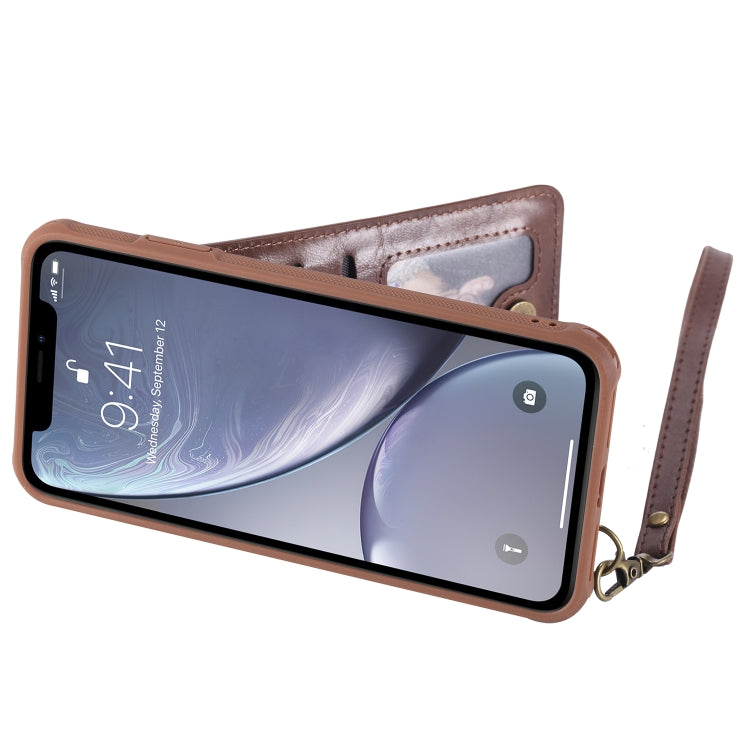 For iPhone XS Max Vertical Flip Shockproof Leather Protective Case with Short Rope, Support Card Slots & Bracket & Photo Holder & Wallet Function