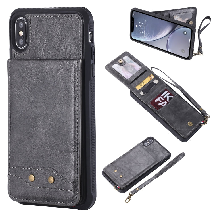 For iPhone XS Max Vertical Flip Shockproof Leather Protective Case with Short Rope, Support Card Slots & Bracket & Photo Holder & Wallet Function