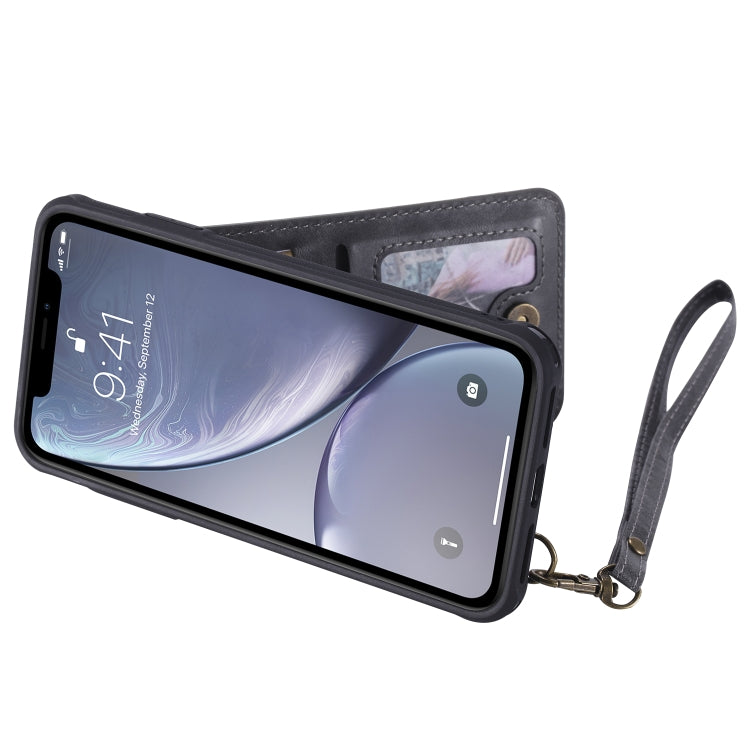 For iPhone XS Max Vertical Flip Shockproof Leather Protective Case with Short Rope, Support Card Slots & Bracket & Photo Holder & Wallet Function