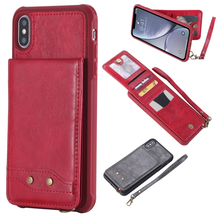 For iPhone XS Max Vertical Flip Shockproof Leather Protective Case with Short Rope, Support Card Slots & Bracket & Photo Holder & Wallet Function