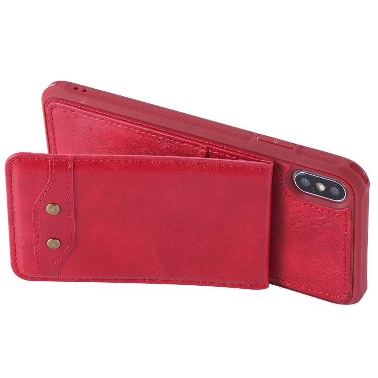 For iPhone XS Max Vertical Flip Shockproof Leather Protective Case with Short Rope, Support Card Slots & Bracket & Photo Holder & Wallet Function