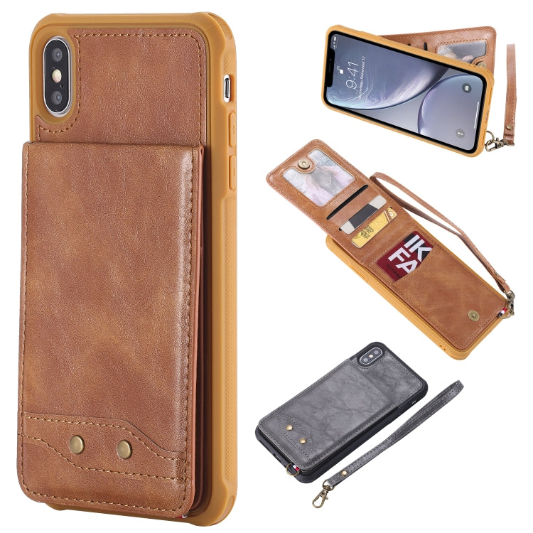 For iPhone XS Max Vertical Flip Shockproof Leather Protective Case with Short Rope, Support Card Slots & Bracket & Photo Holder & Wallet Function