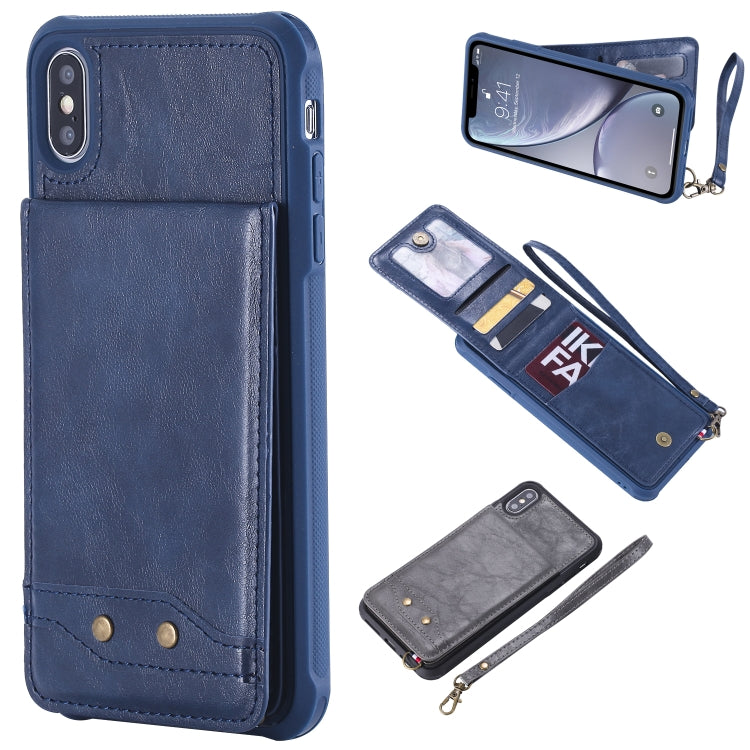 For iPhone XS Max Vertical Flip Shockproof Leather Protective Case with Short Rope, Support Card Slots & Bracket & Photo Holder & Wallet Function
