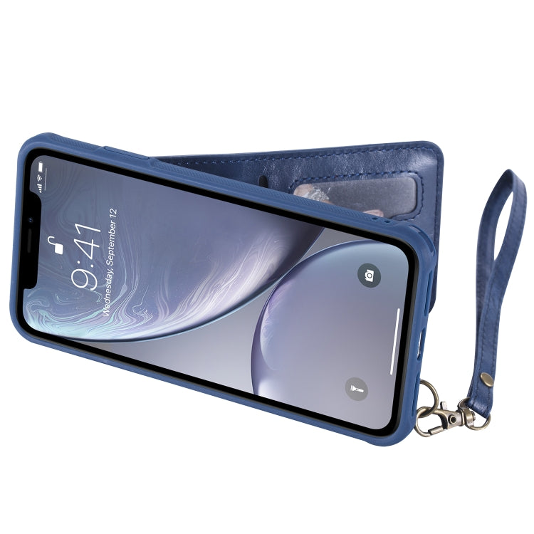For iPhone XS Max Vertical Flip Shockproof Leather Protective Case with Short Rope, Support Card Slots & Bracket & Photo Holder & Wallet Function