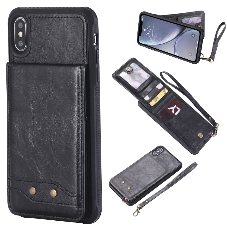 For iPhone XS Max Vertical Flip Shockproof Leather Protective Case with Short Rope, Support Card Slots & Bracket & Photo Holder & Wallet Function